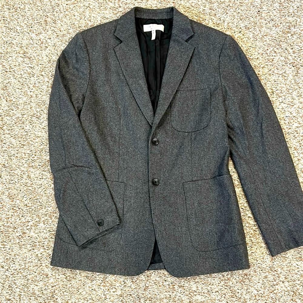 Rag and Bone grey wool peak lapel patch pocket blazer. Size 38